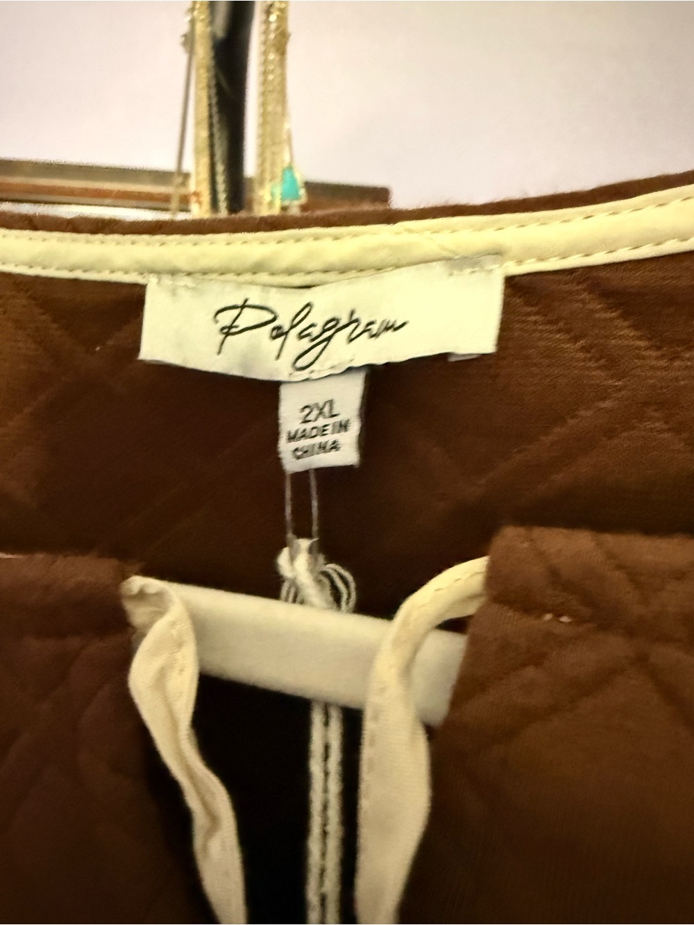 Pilgrim Brown Quilted Peplum Dress with Tie Detail - Picture 3 of 3